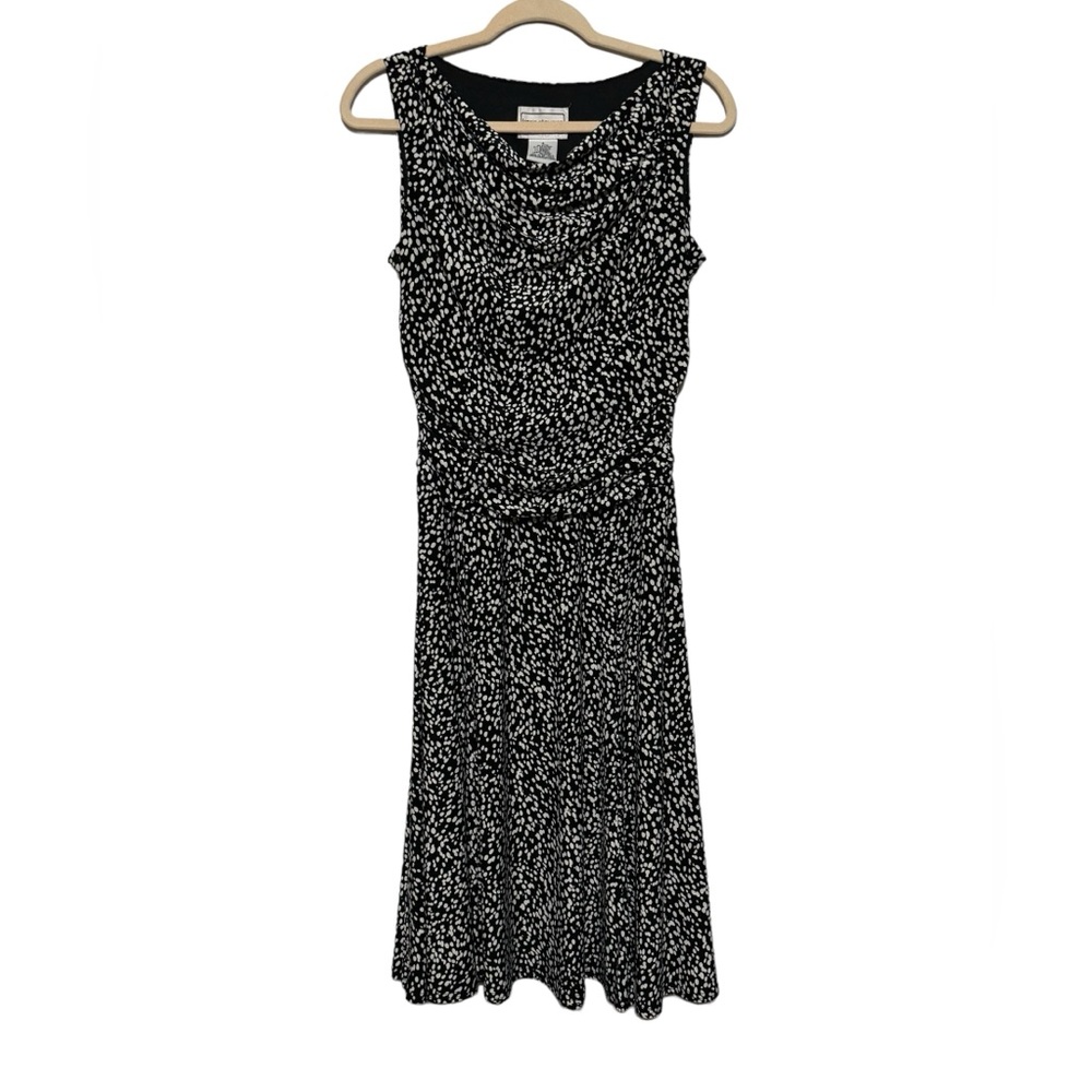 Long‎ Modest Black White Printed Fit Flare Midi Dress Women’s Size 8